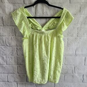 Lauren Conrad Green Sleeveless Ruffled Blouse Top Size Large